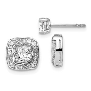 Kazi Luxury Silver RH-plated 5mm Round CZ Post w/ Square Jackets Earrings